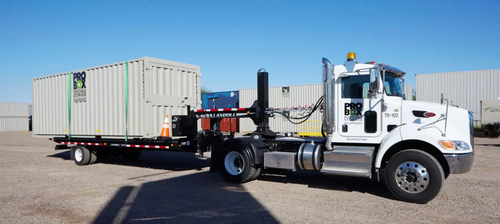 shipping container on back of truck